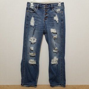 Hollister jeans 1 Mid-Rise Crop Boyfriend distressed ripped denim button fly